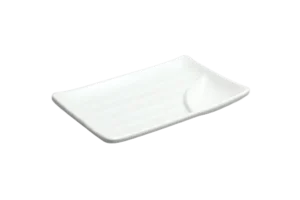 Rectangular Serving Plate With Sauce 19.8X12.5X2.6 White Melamine Kamuma***112908
