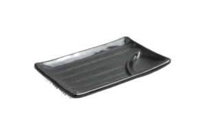 Rectangular Serving Plate With Sauce 19.8X12.5X2.6 Black Melamine Camo***112908B