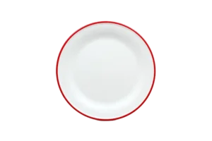 طبق 27 سم، مظهر مينا أبيض، شريط أحمر، ميلامين ***2206114