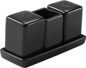 Salt, Pepper And Toothpick Set, Square, Black Porcelain 11002750