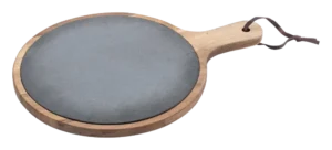 لوح خشبي دائري مع حجر الأردواز ومقبض 37 × 26 سم