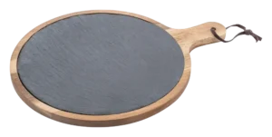 لوح خشبي دائري مع حجر الأردواز ومقبض 41 × 31 سم