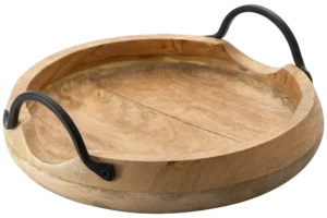 Round Wooden Platter With Metal Handles 25X10 Cm***17602124