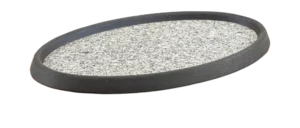 Oval Stone Plate With Aluminum Grill And Wooden Base 28X18.5 Cm