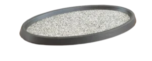Oval Stone Plate With Aluminum Grill And Wooden Base 33X22 Cm