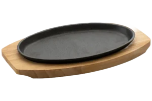 Oval Cast Iron Plate With Wooden Base 27X18 Cm***10632519