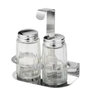 Glass Salt Shakers + Stand
