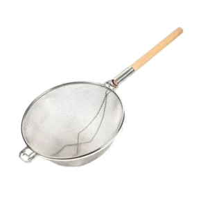 Reinforced Stainless Steel Double Mesh Strainer 26 Cm Wooden Handle***99125