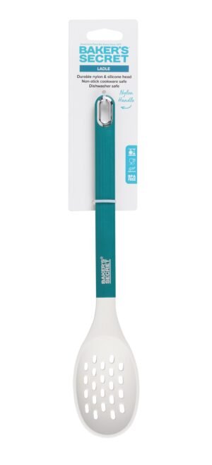 White And Green Perforated Silicone Spoon 34 Cm From Baker'S Secret