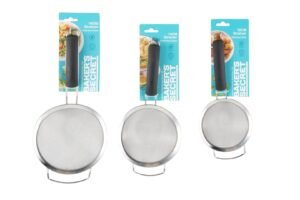 Stainless Steel Strainer With Hanging Hook And Plastic Handle 14 Cm From Baker'S Secret