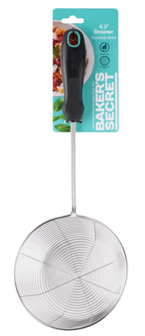 Stainless Steel Strainer Spoon, Black Plastic Handle, 38 Cm, From Baker'S Secret