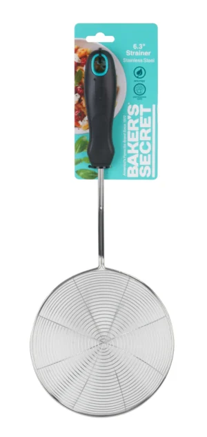 Stainless Steel Strainer Spoon, Black Plastic Handle, 42 Cm, From Baker'S Secret
