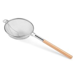 Reinforced Stainless Steel Double Mesh Strainer 30 Cm Wooden Handle***99130